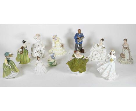 A collection of porcelain figures of ladies to include Coalport 'The Romantic Bride', Royal Doulton 'Lynne', and Coalport 'So