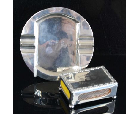 A George V silver ashtray, of circular form engraved to the centre C.F.S., Deakin and Francis, Birmingham, 1915, dia.9.5cm, t