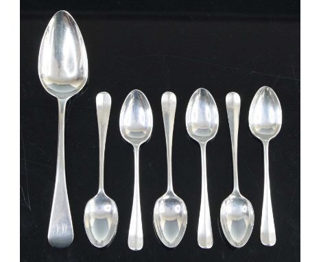 A George III silver tablespoon in the Old English pattern, Edward Lees, London, 1808, together with a set of six George V sil