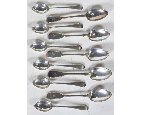 A set of five Victorian silver teaspoons in the Fiddle pattern, each engraved 'W' to the terminal, H J Lias &amp; Son (Henry 