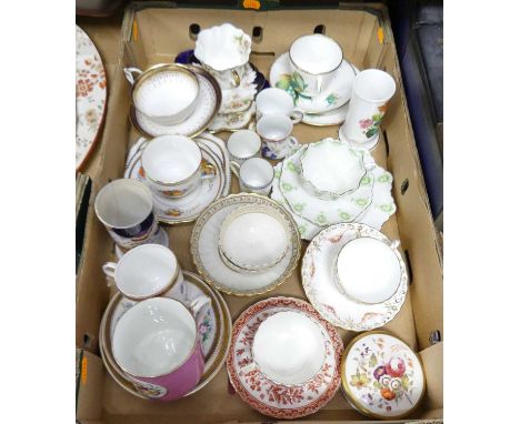 A collection of 18th century and later tea wares to include Caughley, Spode and Royal Albert