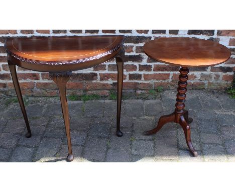 Victorian mahogany bobbin turned tripod table &amp; Regency style demi lune side table