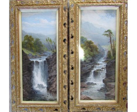 Pair of gilt framed mountainous prints by G Beetholme 62 cm x 32 cm (size including frame)