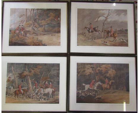 Set of 4 framed hunting prints 60 cm x 50 cm
