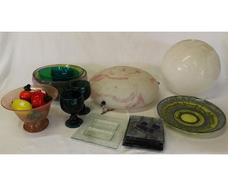 Large opaque glass shade, hanging lamp shade &amp; selection of modern glass
