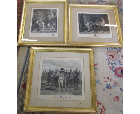 3 large gilt framed Meissonier prints all pencil signed inc Jules Jacquet