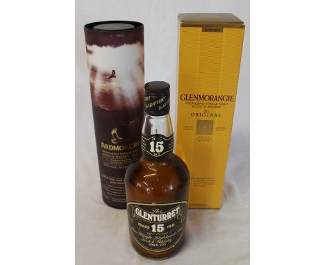 3 bottles of single malt Scotch whisky - Glen Morangie, Glenturret &amp; Ardmore