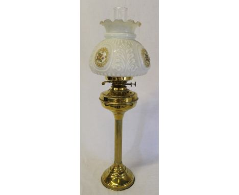 Brass paraffin lamp with opaque glass shade