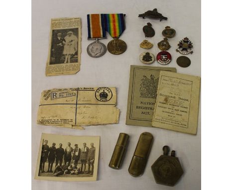WW1 pair of medals awarded to Pte W Craven Notts &amp; Derby regiment, General Musketry Course scoring book, Miss Edith Cavel
