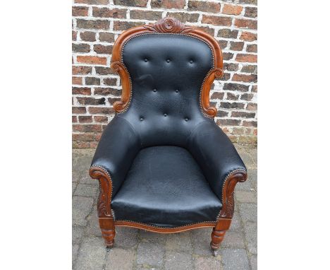 Victorian button back arm chair on turned legs