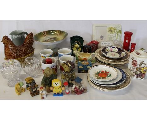 Ceramic chicken, collectors plates, Pudsey mugs, teddy figures etc.