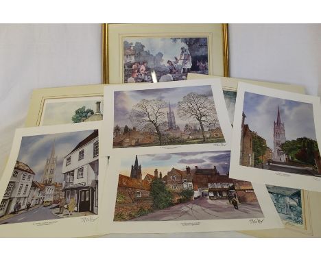 4 David Cuppleditch limited edition signed prints of Louth &amp; 5 signed Sturgeon prints (1 framed)