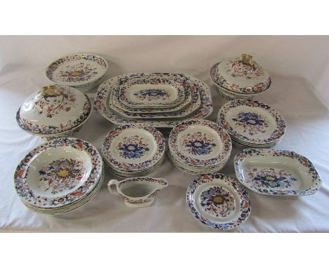 Early 19th century Spode New Stone Imari 3504 part dinner service inc meat plates and tureens