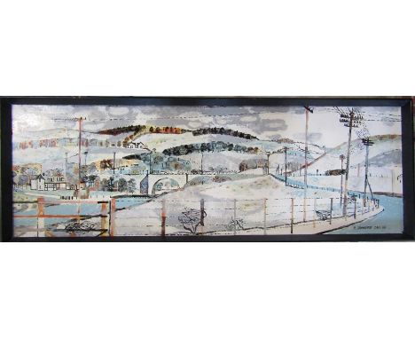 Acrylic oil on board of a snowy Scottish landscape by R Demarco (b.1930) signed and dated January 1960 101 cm x 35.5 cm (size
