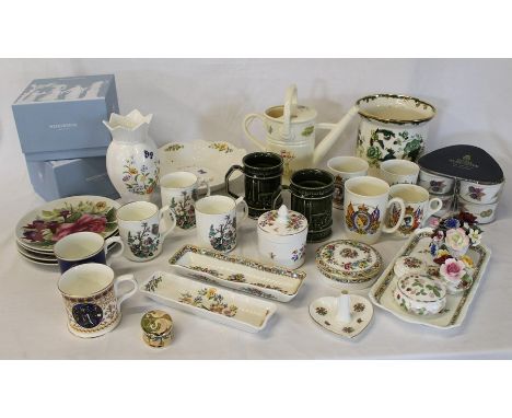 Set of 6 Royal Worcester Evesham ramekins, Masons Chartreuse jardiniere, 2 Wedgwood commemorative cruise ship cups and saucer