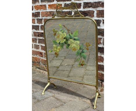 Ornate brass firescreen with painted mirror insert