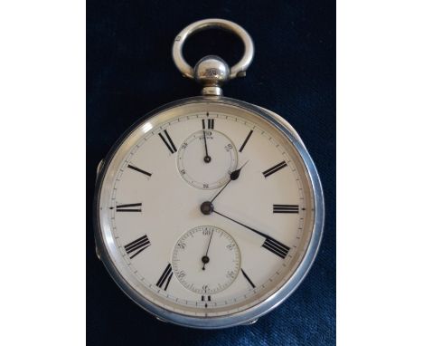 Silver case pocket chronometer watch with power reserve dial Birmingham 1895 with service receipt dated 2009