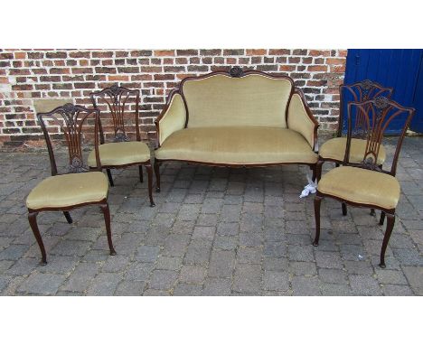 Edwardian salon suite with 4 chairs (one leg on sofa af)