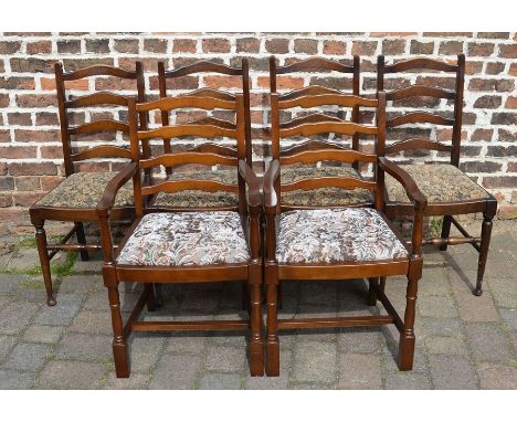 4 ladder back chairs and 2 similar carver chairs
