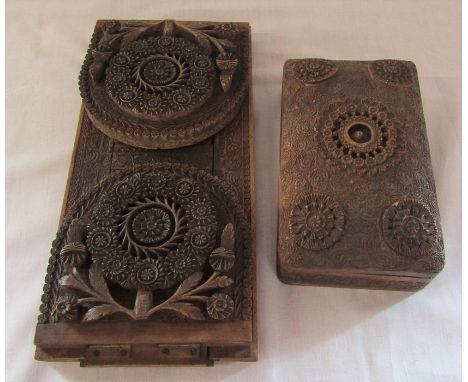 Carved sliding book shelf and a carved cigarette box 'Transport Squadron Royal Air Force'