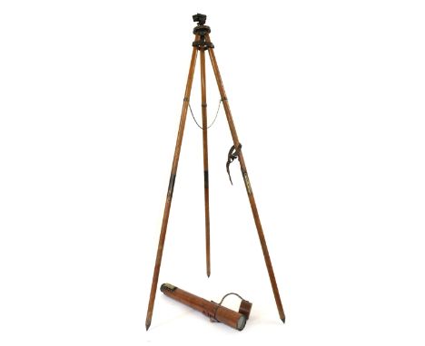 An Edwardian 2'' Lacquered Brass Two Draw Artillery Field Telescope, with cross hair reticle, stitched leather sleeve and len