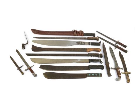 Two Collins &amp; Co. ''Legitimus'' Machetes, with paper labels and one leather scabbard; also, six other Various machetes an