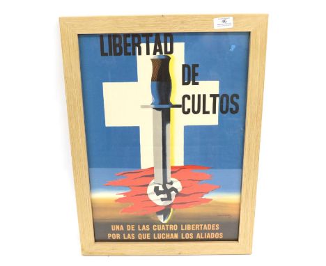 A Second World War ''Freedom of Religion'' Propaganda Poster ''Libertad de Culto'', designed by Edward McKnight Kauffer, 1942