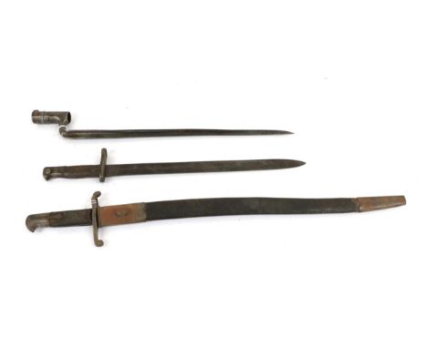 A British 1856 Pattern Yataghan Sword Bayonet, the fullered steel blade with faint marks and stamped AH, the steel hilt with 