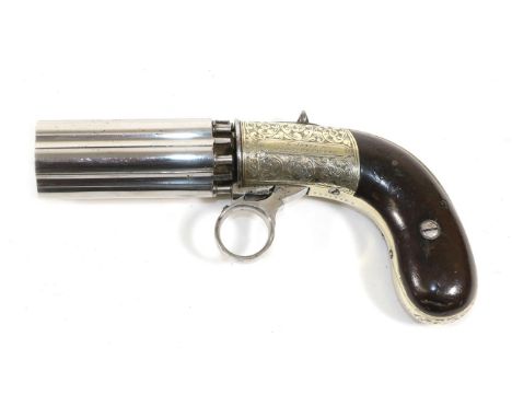 A 19th Century J R Cooper's Patent Six Shot Percussion Pepperbox Revolver by R Jones, with 7.5cm cylinder, Birmingham proof m