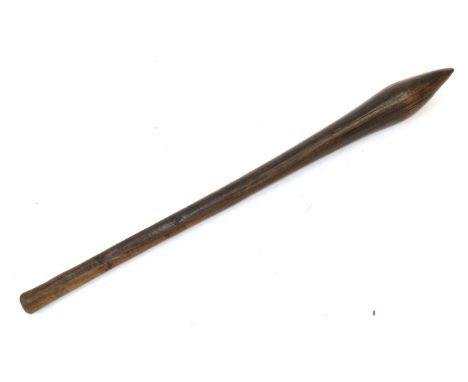 A 20th Century Australian Aboriginal Waddy, with chiselled pointed ovoid head and tapering haft, 67cm.  Bruising to haft. Qui