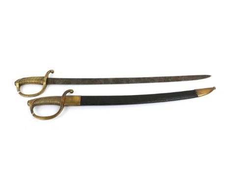 An 1840 Model Spanish Infantry Briquet Sword, the 69cm single edge steel blade stamped FCA. DE TOLEDO 1869, the brass stirrup