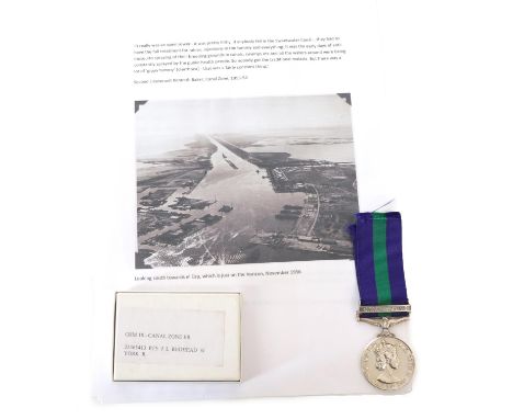 A General Service Medal 1918-62, with clasp CANAL ZONE, awarded to 22465413 PTE J L REDHEAD W YORK R, in original box of issu