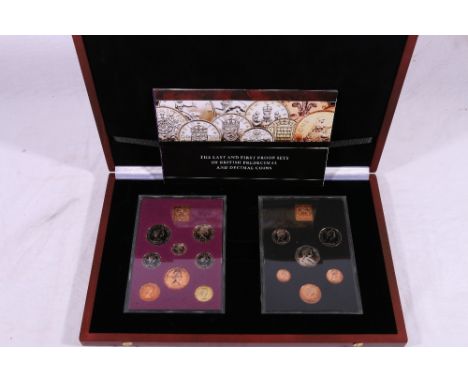 The London Mint Office UNITED KINGDOM Elizabeth II The Last and First Proof sets of British pre-decimal and decimal coins wit