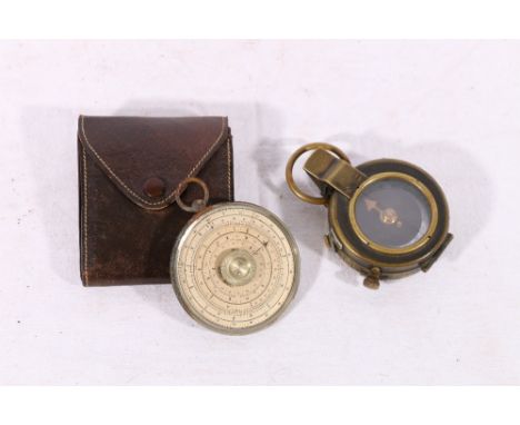 WWI Verner's pattern mk VIII compass number 130497 dated 1918 and a Halden calculex circular slide rule with leather case.