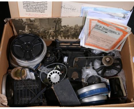 Baby projector with complement of reels, a Pathescope camera, Viewmaster WWI death scroll for Capt Norman Robinson Shepherd o