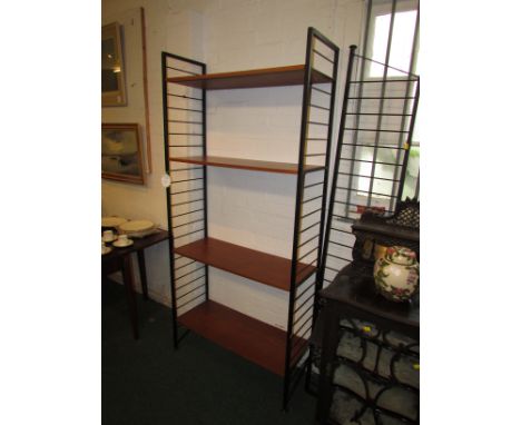 A Ladderax book shelf with four adjustable teak shelves and one spare end ladder (h 200cm w 93.5cm d 37cm)***now with spare s