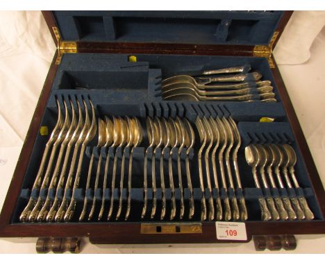 An Elkington & Co canteen of Kings pattern silver cutlery -  six stainless steel dinner knives with silver handles, six stain