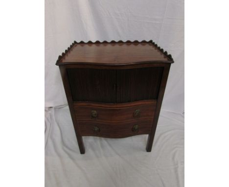 Regency mahogany tray top serpentine shaped commode with tambour shutters and single drawer under modelled as two drawers, br