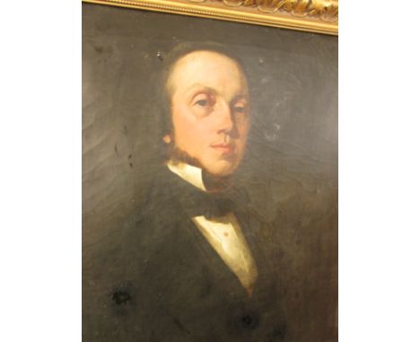 Head and shoulders portrait of gentleman, oil on canvas, (74cm x 61.5cm) in a moulded gilt gesso frame, holograph labels past