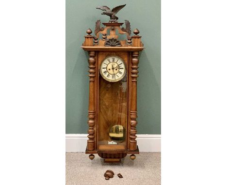 GUSTAV BECKER WALNUT CASED VIENNA WALL CLOCK with pendulum driven twin weight movement (pendulum and weights included), the c