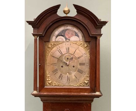 CIRCA 1800 OAK LONGCASE CLOCK by Gabriel Smith, Chester, arched top moon phase dial set with Roman numerals, subsidiary secon