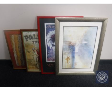 A framed Palmer's tyre advertising print together with three other framed pictures, Van Gogh print etc 
