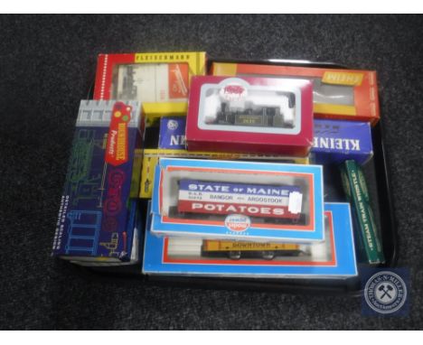 A tray of rolling stock, Dapol terrier engine, round house products wagons etc 