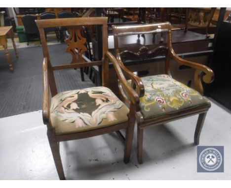 Two antique continental tapestry seated armchairs 