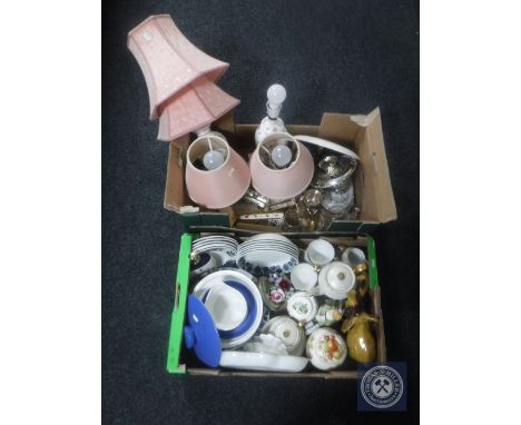 Two boxes of Midwinter dinner ware, glass ware, ginger jars, table lamps etc 