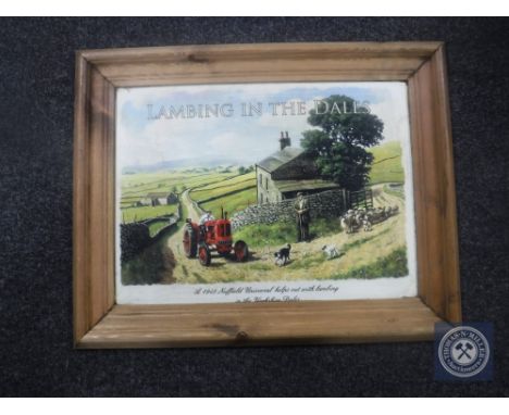 A pine framed print, Lambing in the Dales