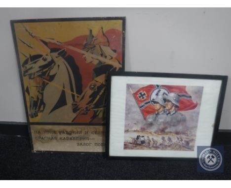 An Ann Friedmann Munghen WWII German print and a WWII Russian Revolution poster on card 