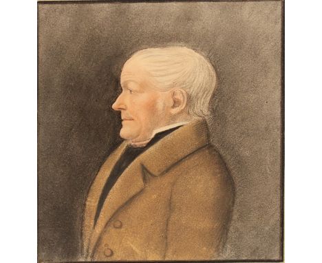  19th Century English School. Portrait of a Man, Wearing a Brown Coat, Watercolour and Pencil, 7.5” x 6.25”.
