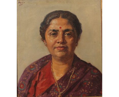  Alfred Egerton Cooper (1883-1974) British. Portrait of an Indian Lady, Oil on Canvas, Signed with Initials, 20” x 16”.