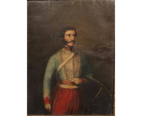  19th Century European School. Portrait of a Military Officer, Oil on Paper, 11” x 8.25”.